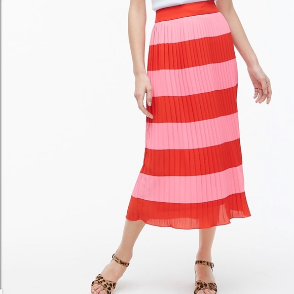 NWT J. Crew Pleated Striped Pink Red Skirt - Picture 4 of 5